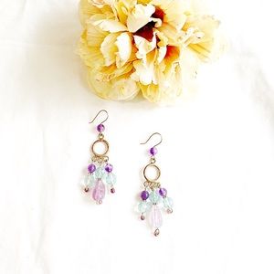 Sterling, Amethyst, Aqua Quartz Crystal Earrings